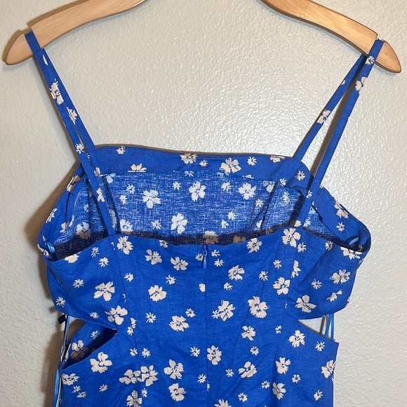 ZARA Spaghetti Strap Floral Linen Blend Cut Out Sides Dress - Picture 7 of 11